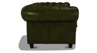 Canapé Chesterfield cuir 2 places vert olive accoudoirs cloutés