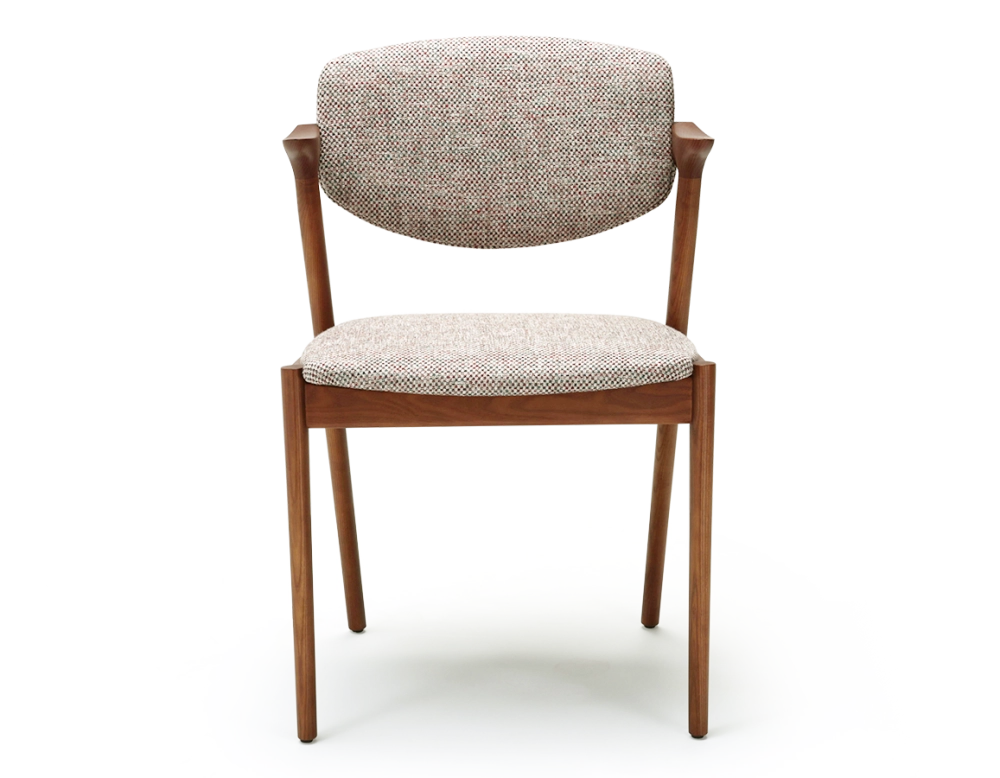 Chaise scandinave bois teinte merisier assise tissu fusion