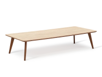 Table basse rectangulaire F7 en noyer et céramique bois teinte naturelle et céramique effet pierre travertin 160x80x30 cm