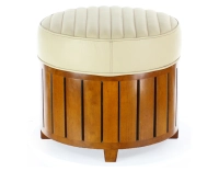 Pouf rond bois et cuir beige