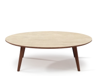 Table basse ronde F1 en chêne et céramique bois teinte marron foncé plateau céramique effet pierre travertin 120x120x30 cm
