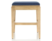 Tabouret design H45 cm bois teinte naturelle assise tissu bleu marine