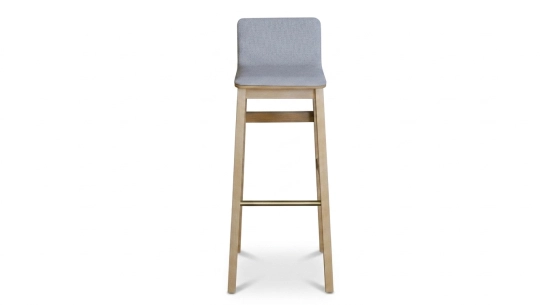 Tabouret de bar en chêne H80 cm bois teinte naturelle assise tissu gris