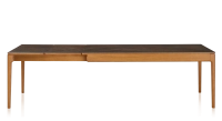 Table extensible 6 à 10 personnes en chêne et céramique allonges céramique avec bois teinte merisier et plateau et allonges céramique brun oxydé 160x100 cm