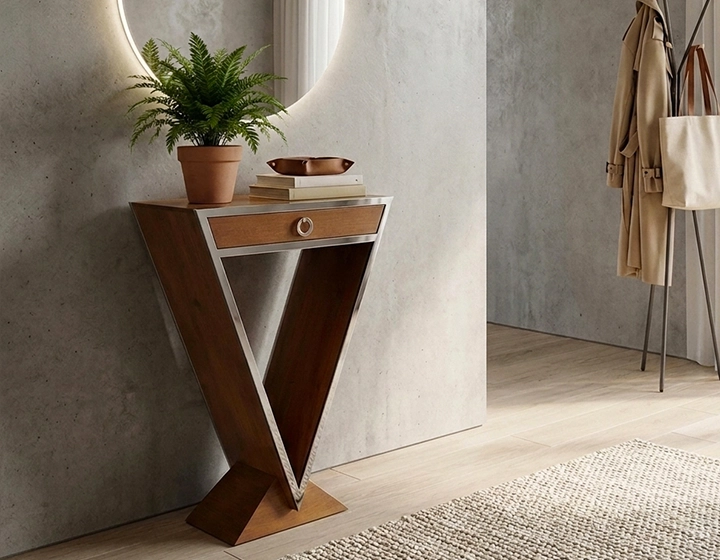 Console art déco simple tiroir bois teinte merisier