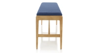 Banc design bois teinte naturelle assise tissu bleu marine L120 cm