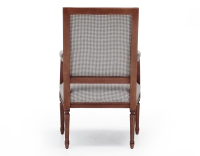 Fauteuil ancien style Louis XVI bois teinte ancienne et tissu pied de poule blanc et taupe