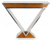 Console art déco double tiroirs bois teinte merisier