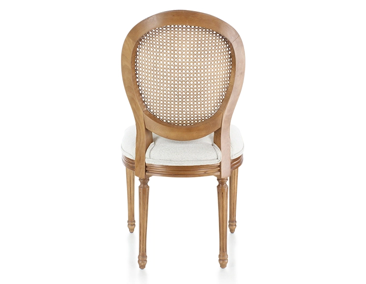 Chaise ancienne style Louis XVI bois teinte ancienne dossier canné assise tissu beige naturel