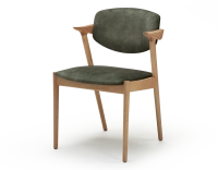 Scandinavian chair wood with a natural finish, velvet fabric seat in forest green.