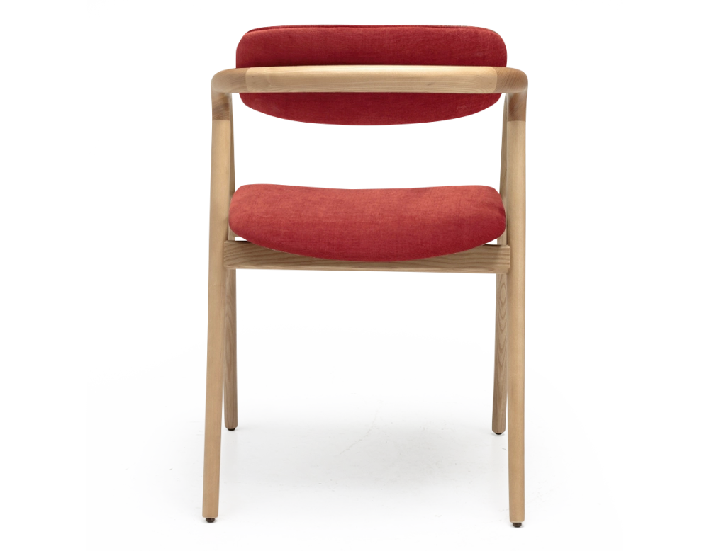 Silla escandinava madera tinte natural asiento tejido naranja quemado