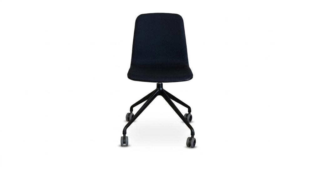 Chaise de bureau à roulettes dossier bois teinte anthracite assise en laine bouillie anthracite