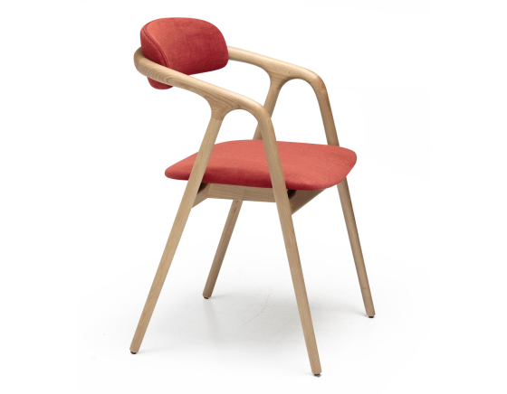 Silla escandinava madera tinte natural asiento tejido naranja quemado