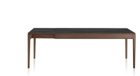 Table extensible 6 à 10 personnes en chêne et céramique allonges céramique avec bois teinte marron foncé et plateau et allonges céramique effet marbre noir 160x100 cm