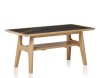Table basse rectangulaire en chêne et céramique avec bois teinte naturelle plateau céramique effet marbre noir 100x50 cm
