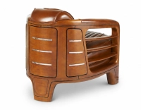 Fauteuil club bois et cuir marron vintage