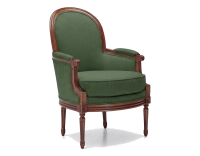 Sillón bergère moldurado estilo Luis XVI bois teinte ancienne et tissu vert foncé