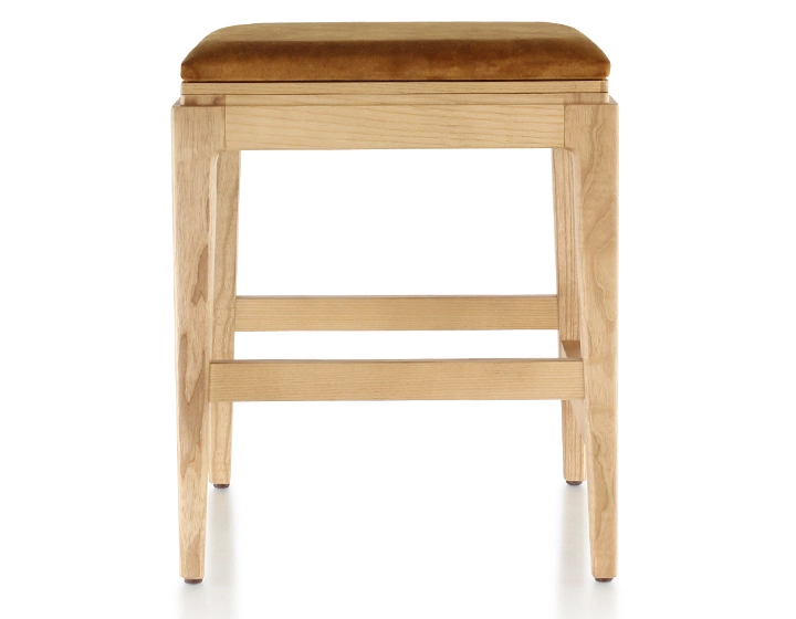 Taburete de diseño H45 cm madera tinte natural asiento tejido terciopelo bronce