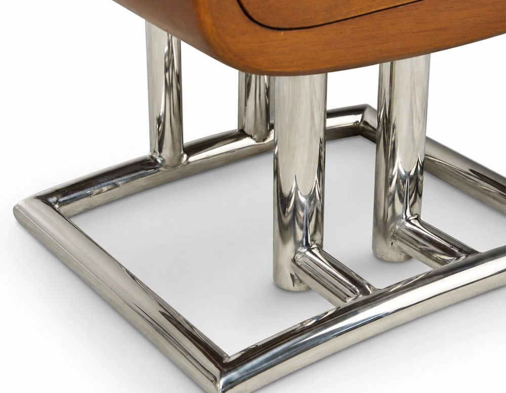 Cómoda art déco métal et bois teinte merisier