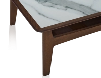 Square coffee table in oak and ceramic with dark brown stained wood white marble effect ceramic top 100x100 cm