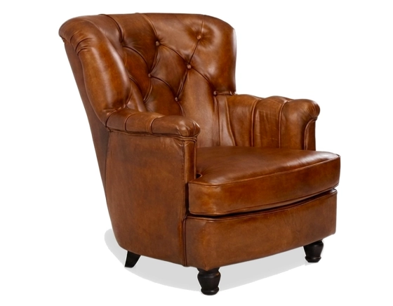 Fauteuil Chesterfield cuir marron clair moyen dossier
