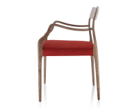 Chaise scandinave avec accoudoirs bois teinte marron foncé assise tissu bordeaux