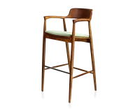 Bar stool h80 cm cherry-stained wood green fabric seat