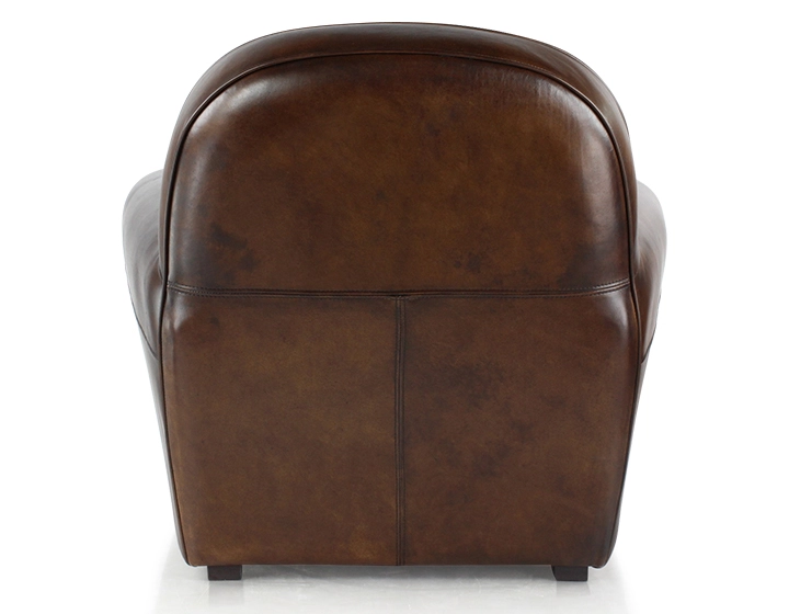 Fauteuil club cuir marron soutenu accoudoirs passepoil