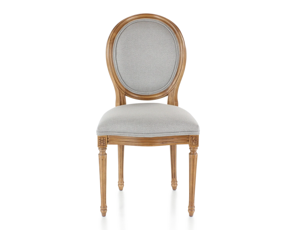 Chaise ancienne style Louis XVI bois teinte ancienne et tissu gris clair