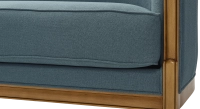 Sofá antiguo de 2 plazas con reposabrazos moldurados bois teinte ancienne et tissu bleu océan