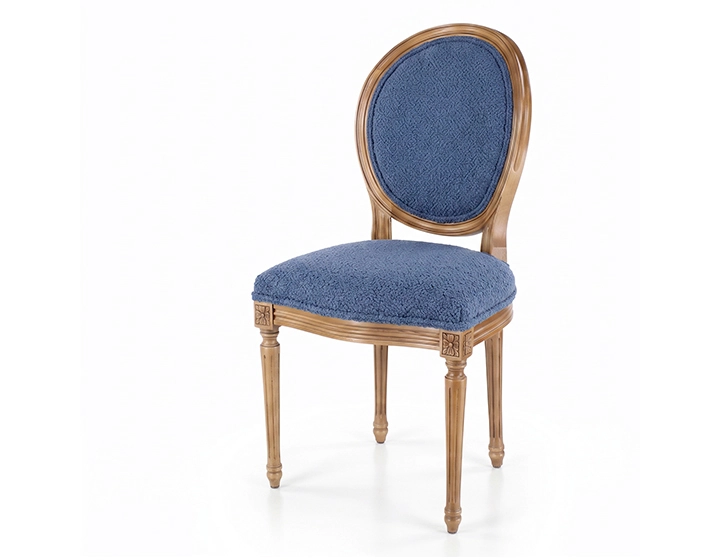 Chaise ancienne style Louis XVI bois teinte ancienne et tissu bleu jean