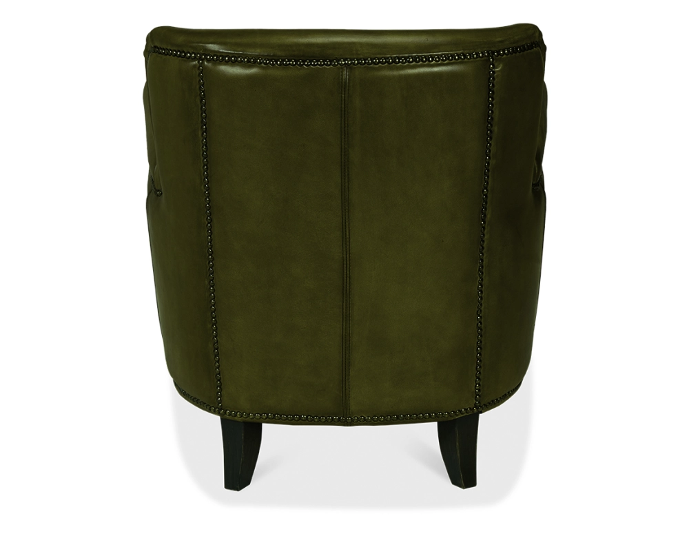 Sillón club de piel verde oliva reposabrazos con tachuelas